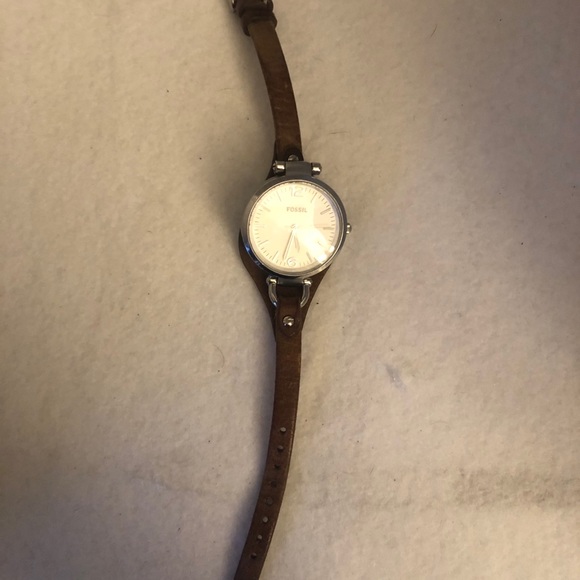 Fossil Watch Leather Band and Silver Face - Picture 2 of 2